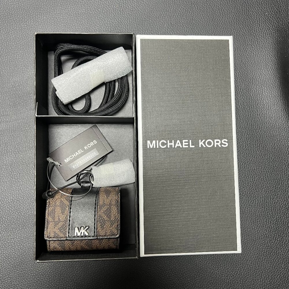 Michael Kors Men Airpods Case Black & brown with Lanyard in Box Fathers Day gift